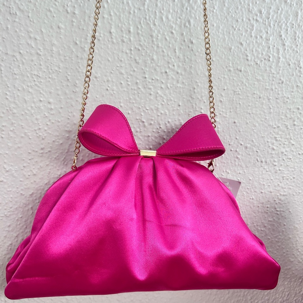 Alessia Hot Pink Bow Crossbody Bag with Gold Chain NWT